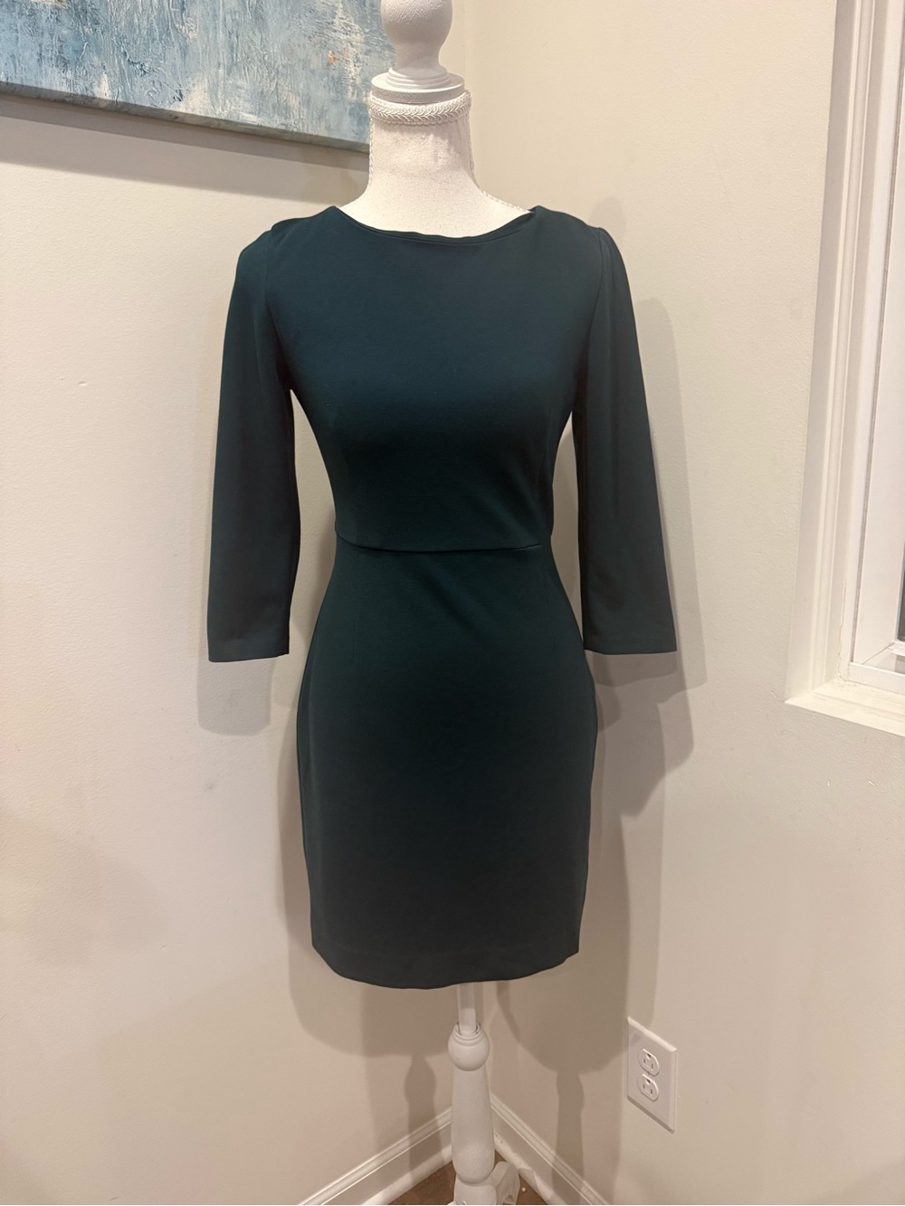 Uniqlo Ponte Forest Green Long Sleeve Sheath Dress XS